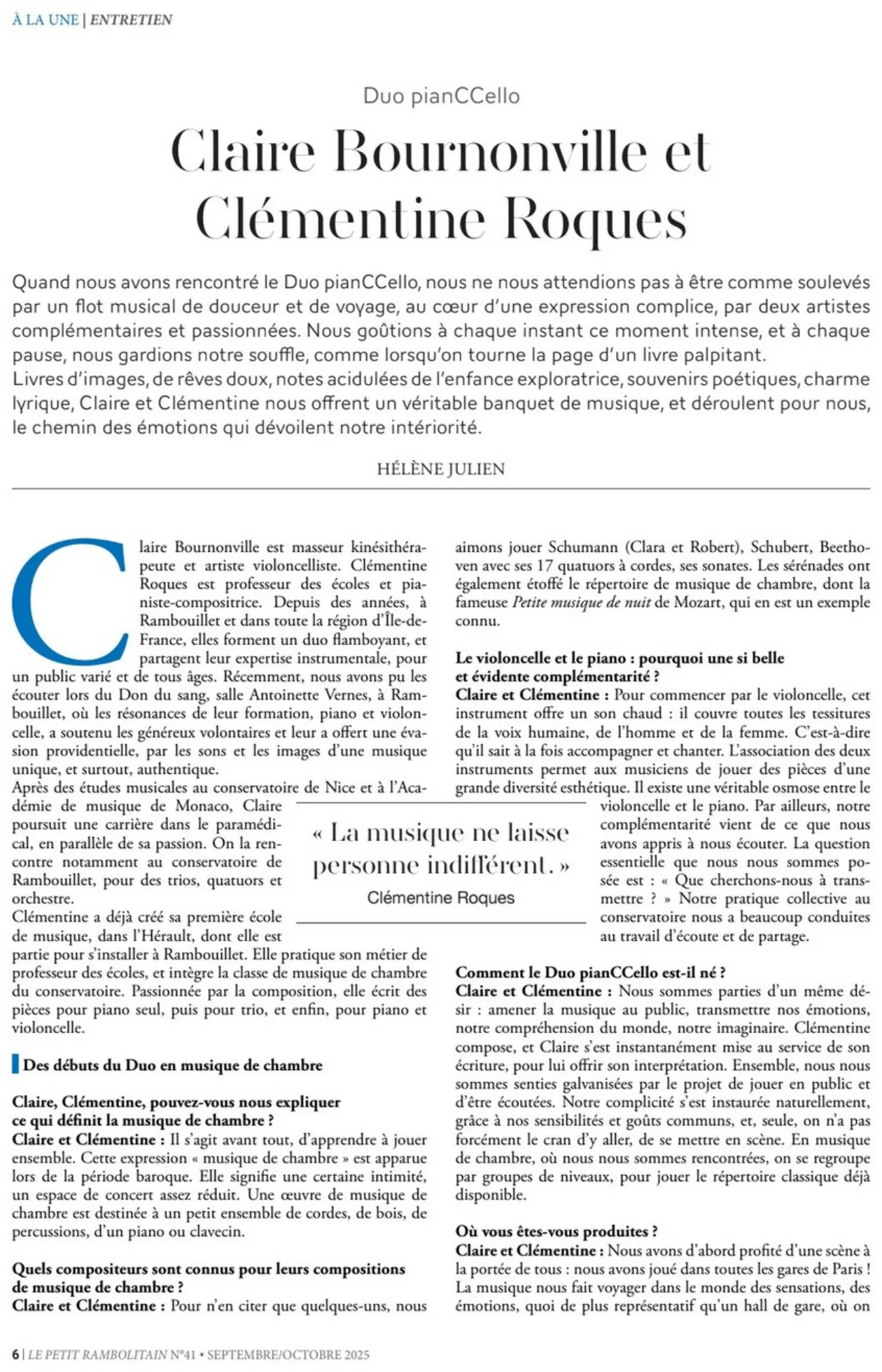 Article de presse — Duo pianCCello (Le Petit Rambolitain)